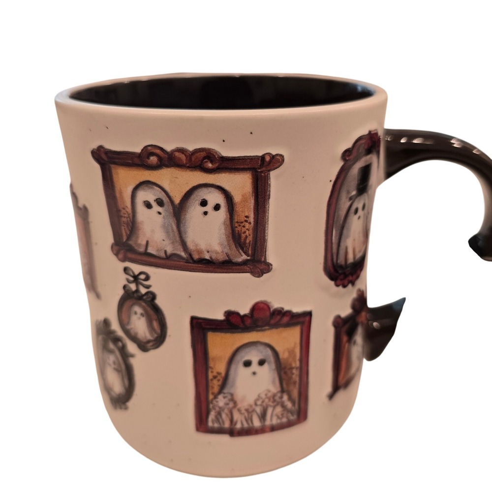 Cobwebs & Cauldrons Ghost Portraits Halloween Coffee Mug Black White Ceramic
